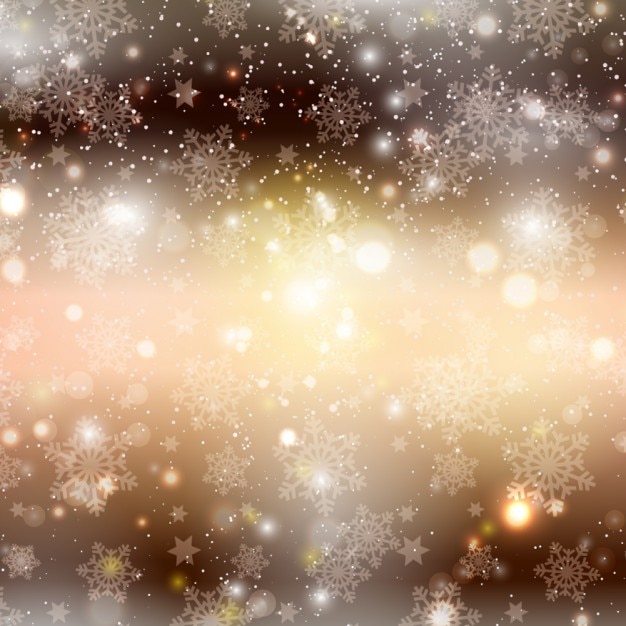 Free vector golden bokeh background with snowflakes