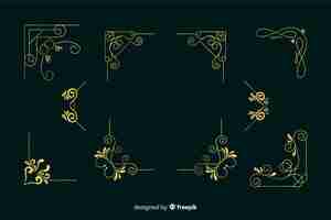 Free vector golden border ornament collection on dark green background