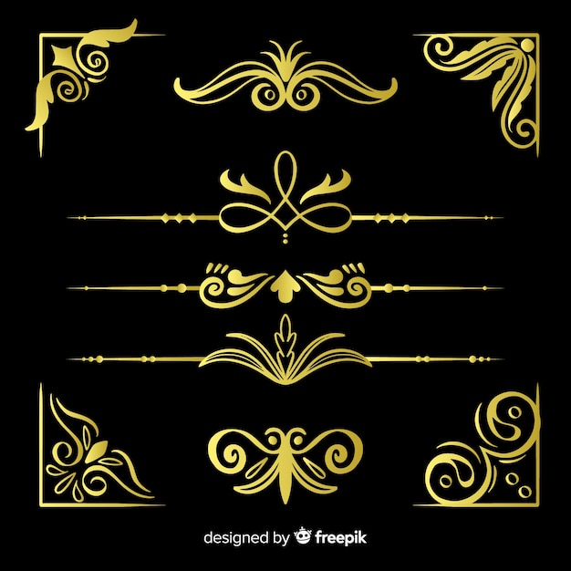 Free vector golden border ornaments pack