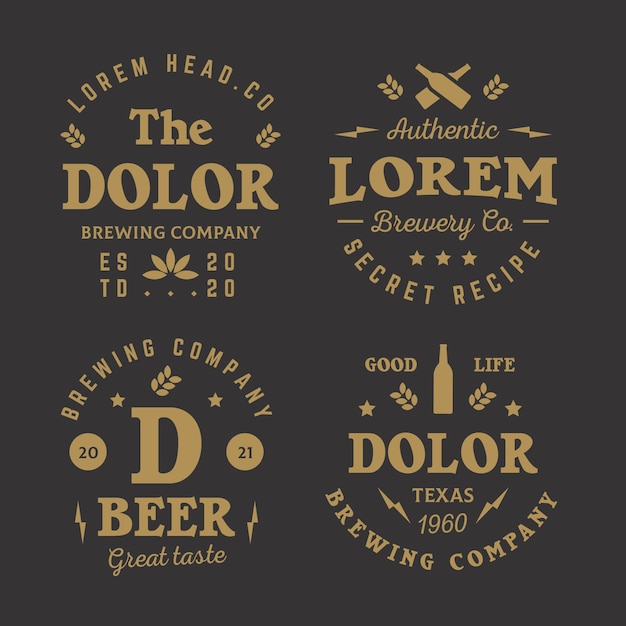 Free vector golden brewery badges collection