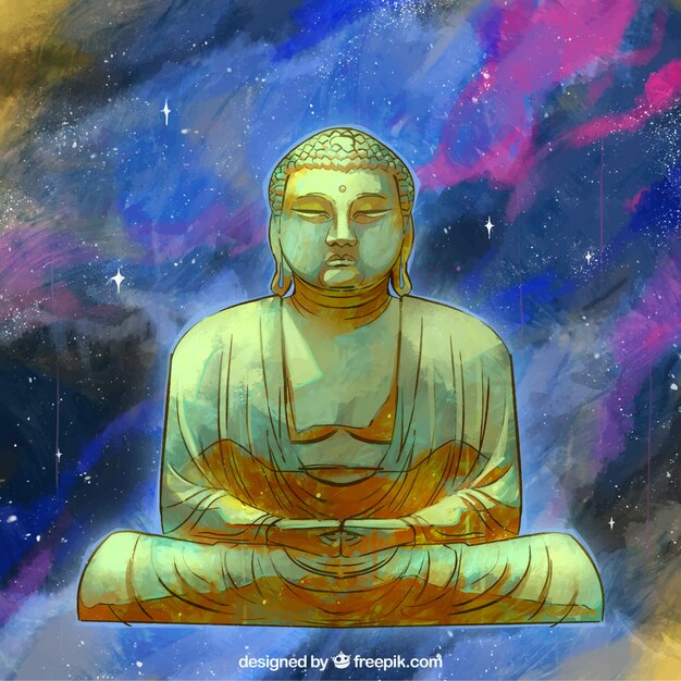 손으로 그린 스타일으로 황금 budha