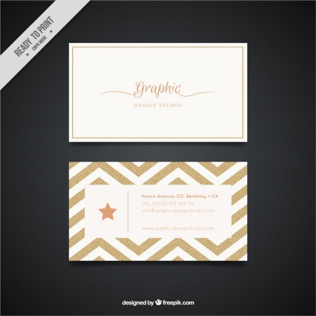 Golden business card with zig-zag lines