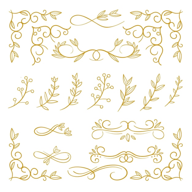 Бесплатное векторное изображение Коллекция золотого каллиграфического орнамента