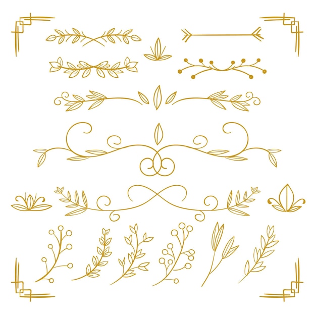 Бесплатное векторное изображение Набор золотой каллиграфический орнамент