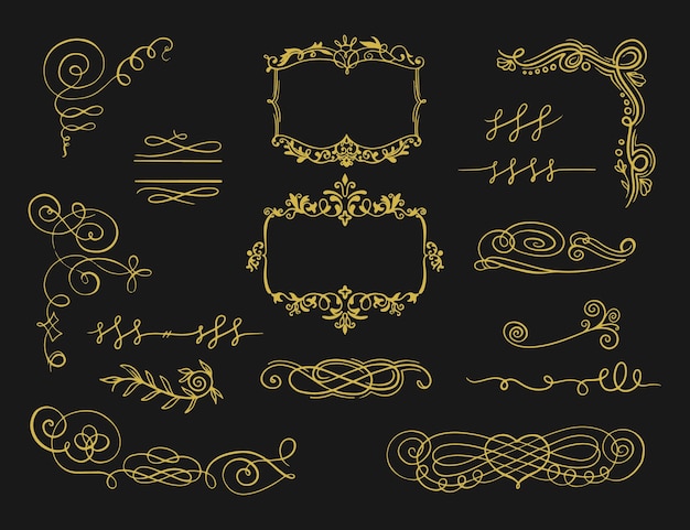 Бесплатное векторное изображение Набор золотой каллиграфический орнамент