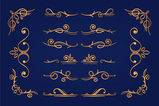 Free vector golden calligraphic ornamental element collection