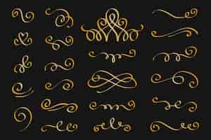 Free vector golden calligraphic ornamental element pack