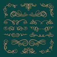 Free vector golden calligraphic ornamental element pack