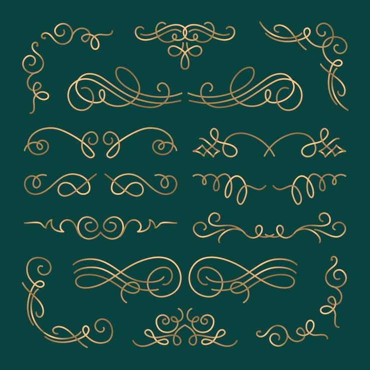 Free Vector golden calligraphic ornamental element pack