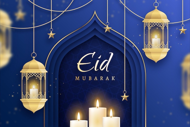 Golden candles flat design eid mubarak