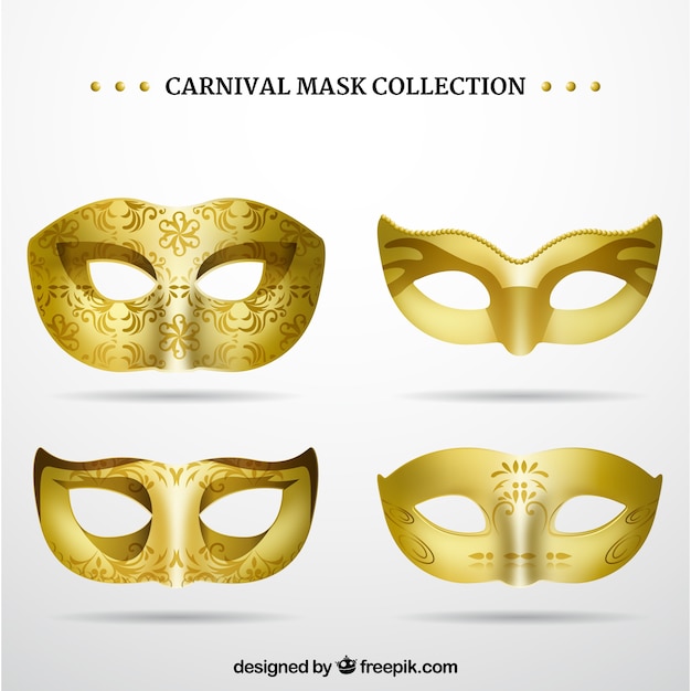 Collezione di maschere di carnevale dorate