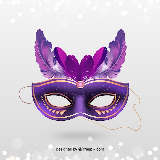 Free vector golden carnival mask with pink feathers