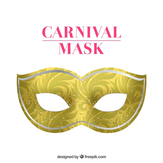 Free vector golden carnival mask with swirly decoration
