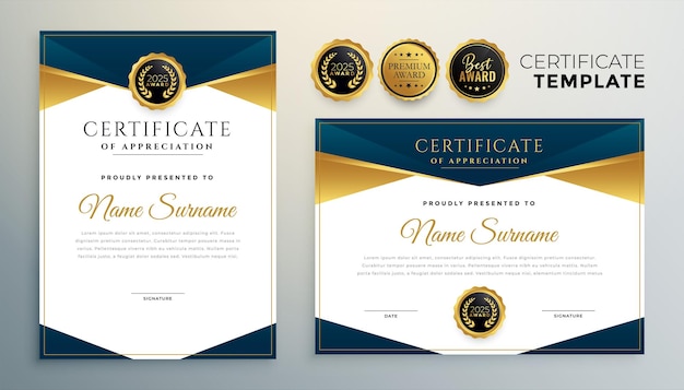 Free vector golden certificate award template for multipurpose use