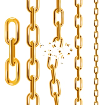 Golden chain collection line link and broken symbol of security and destruction vector illustration