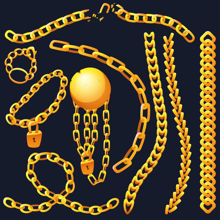 Free Vector golden chains with whole and broken links set