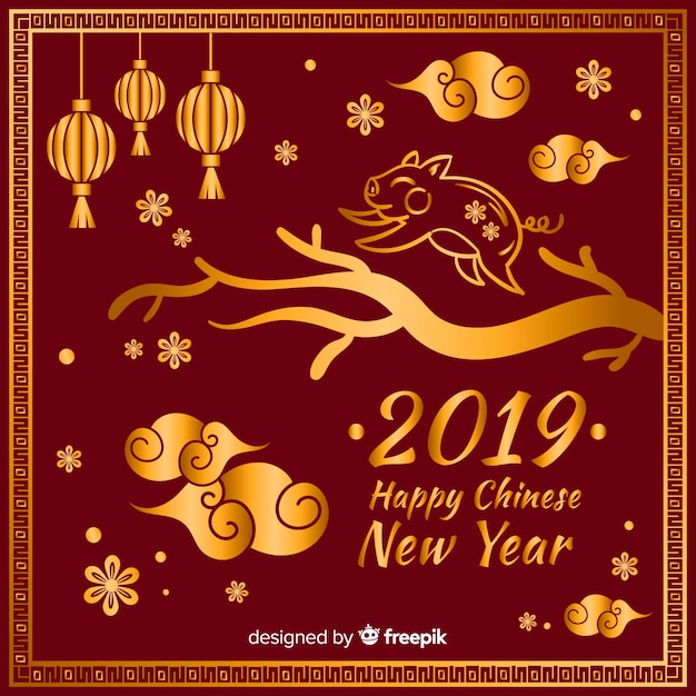 Золотой китайский Новый год фон