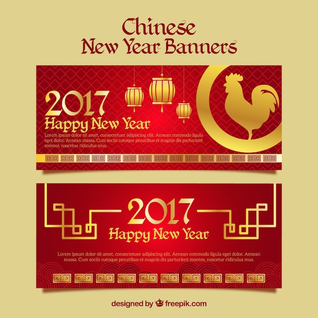 Golden chinese new year banners with red background