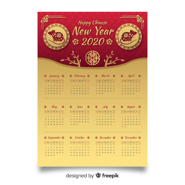 Golden chinese new year calendar