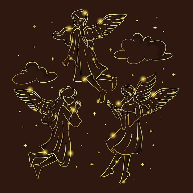 Free vector golden christmas angel collection