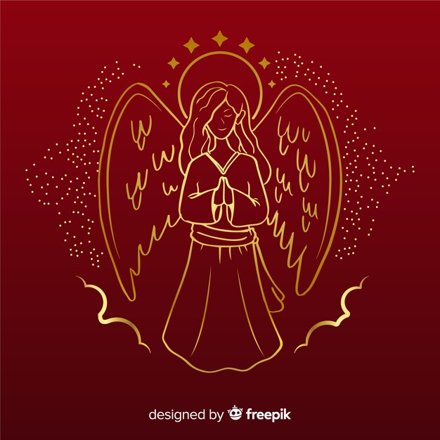 Golden christmas angel front view with red background