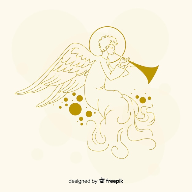 Golden christmas angel hand drawn style