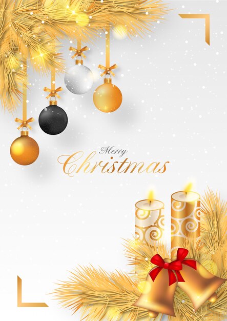 Golden Christmas Background with Candles and Ornaments