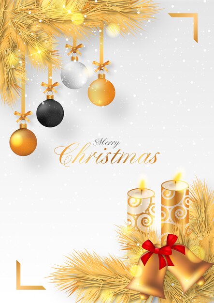 ろうそくや装飾品で黄金のクリスマス背景