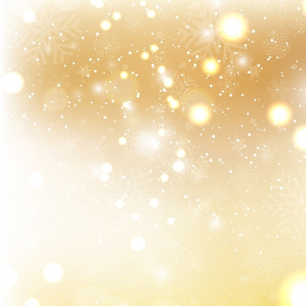 Free vector golden christmas background with snowflakes and bokeh lights