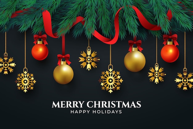 Free vector golden christmas decorations on black background