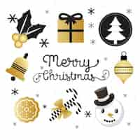 Free vector golden christmas elements on a white background