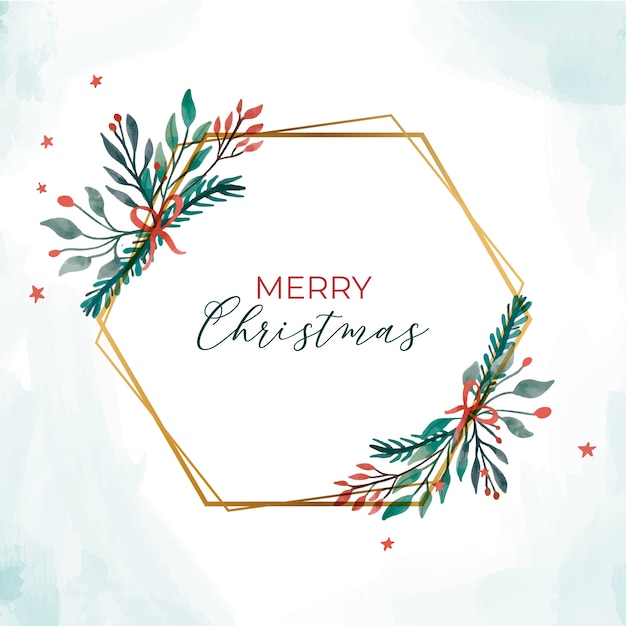 Free vector golden christmas frame with elegant leaves