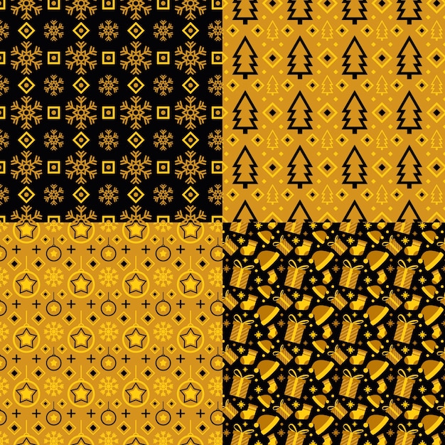 Golden christmas pattern collection