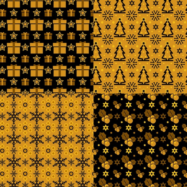 Vettore gratuito collezione di pattern natalizi d'oro