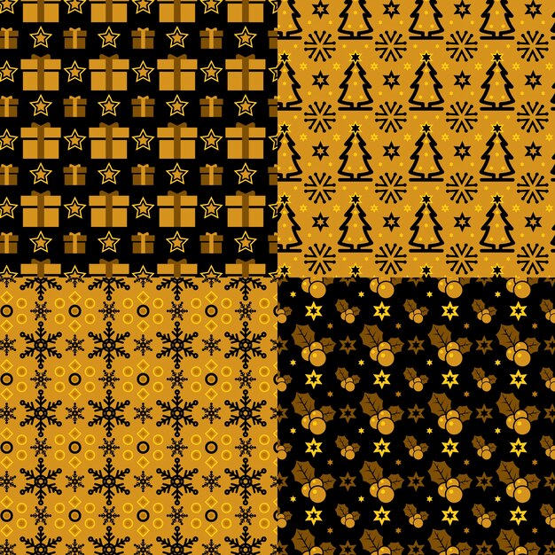 Golden christmas pattern collection