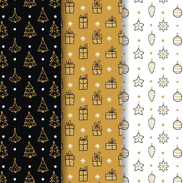 Golden christmas pattern collection