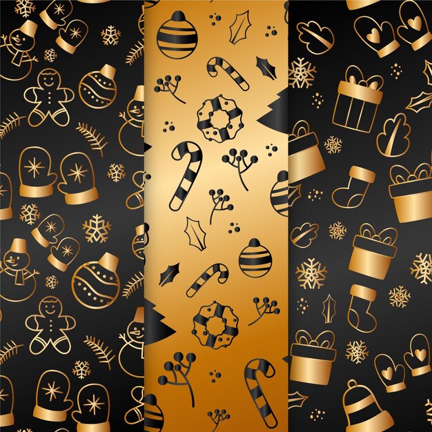 Golden christmas pattern collection