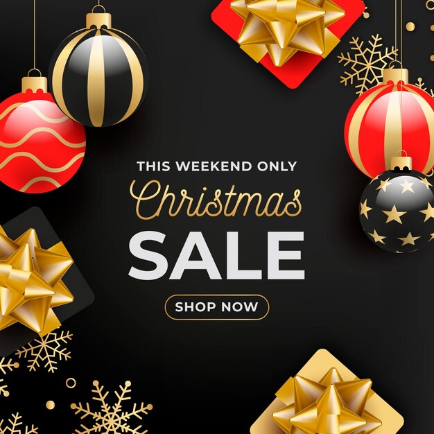 Golden christmas sale banner with presents