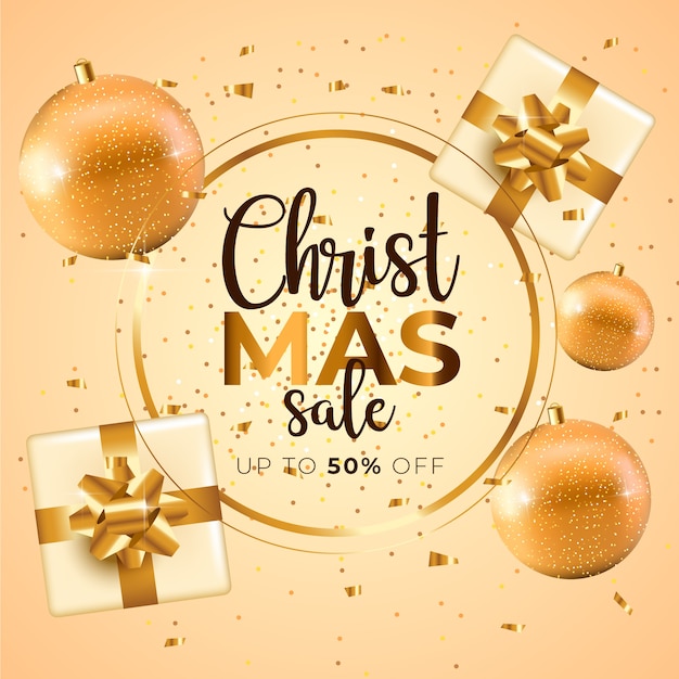 Free vector golden christmas sale banner