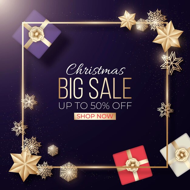 Golden christmas sale banner