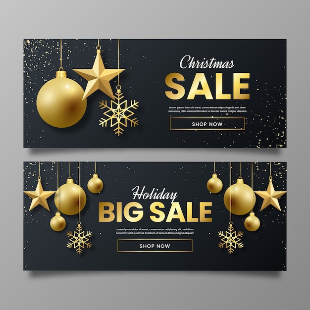 Golden christmas sale banners template