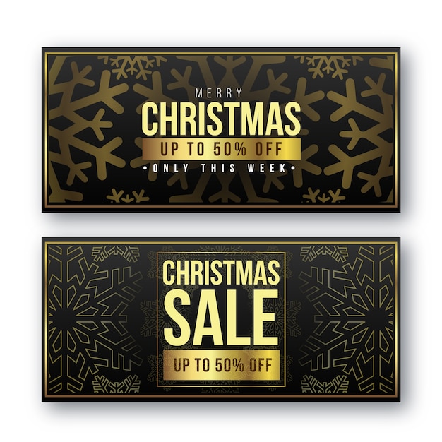 Free vector golden christmas sale banners