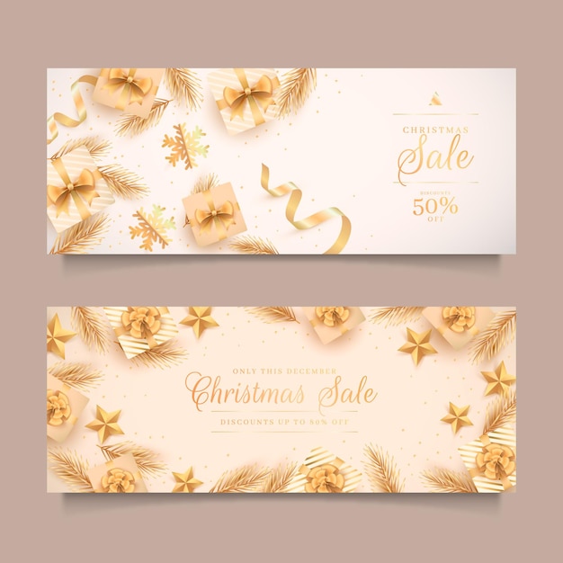 Free vector golden christmas sale banners