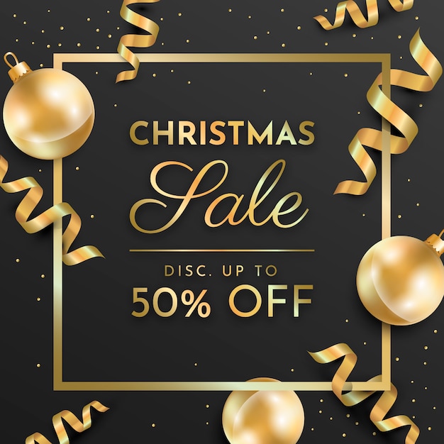 Free vector golden christmas sale concept