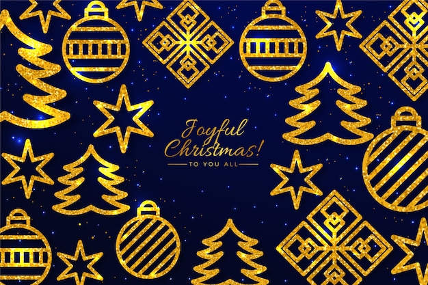 Golden christmas tree decorations background