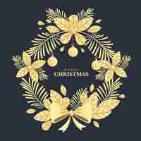 Free vector golden christmas wreath concept