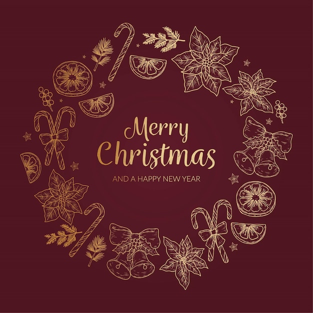 Golden christmas wreath template