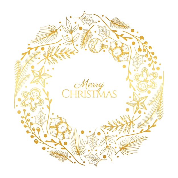 Free vector golden christmas wreath