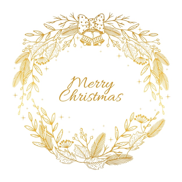 Free vector golden christmas wreath