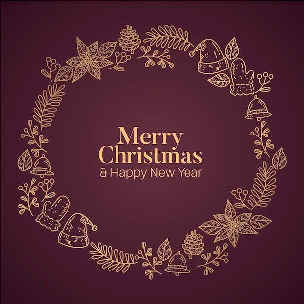 Free vector golden christmas wreath